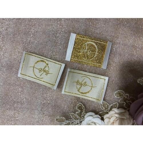 Metallic Gold Thread Customized Main Label Damask Satin Clothing Woven Label