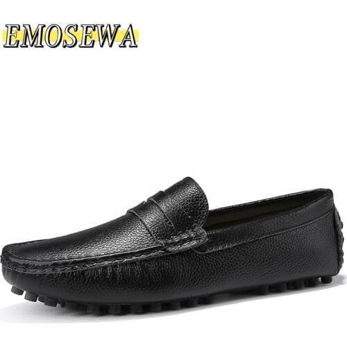 EMOSEWA Italian Leather Man Loafers Designer Slip On Driving Shoes Men High Quality Luxury Brand Soft Loafers Large Size 38~50