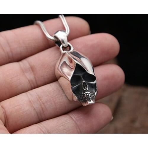 16.7g Solid Silver 925 Gothic Punk Skull Pendant For Necklace Men Antique 925 Sterling Silver Fashion Men Jewelry Accessory Gift