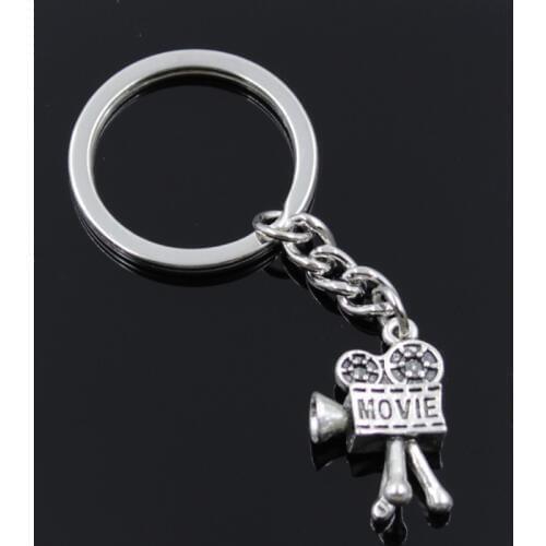 New Fashion Men 30mm Keychain DIY Metal Holder Chain Vintage Movie Camera Projector 25x17mm Silver Color Pendant Gift