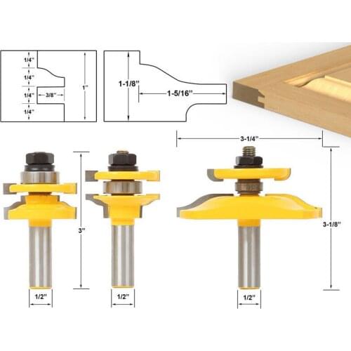 1/2" 12.7MM Shank Milling Cutter Wood Carving Carpentry Milling Tenon Combine Knife Cupboard Door Plank Knife Tenon Combine Door