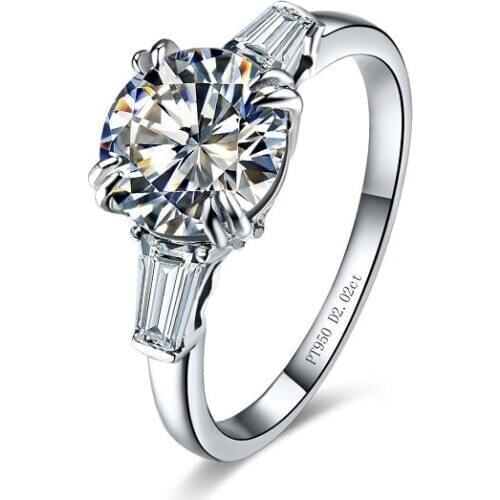 Solid Platinum PT950 Ring 2 Carat Real Lovely Diamond Engagement Wedding Ring Statement Anniversary Day Jewelry