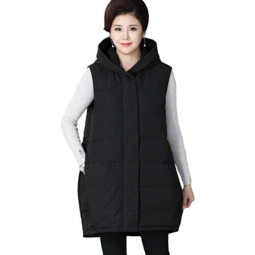 Autumn Winter Women Vest Jackets Hooded Plus Size Thick Cotton Casual Sleeveless Coats For Mom Loose Women Waistcoat Long Vest