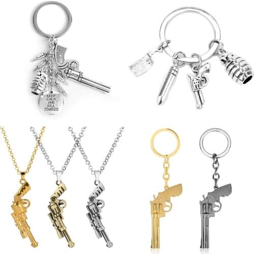 The Walkings Dead Rick Grimes Revolver Bullet Chopper Shape Pendant Necklace Phone Charm Mens Chain TV Show Accessories Keyring
