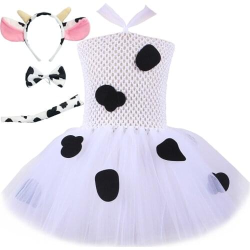 Baby Girls Milk Cow Tutu Dress For Kids Halloween Animal Cosplay Costume Outfit Girl Birthday Party Tulle Dress Children Clothes