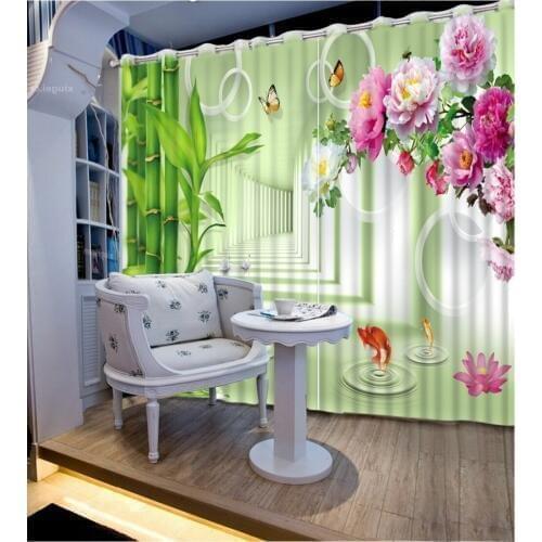 Luxury Green bamboo kitchen valance 3D Window Curtains Living Room Office Bedroom Custom size Cortina Rideaux Cushion cover