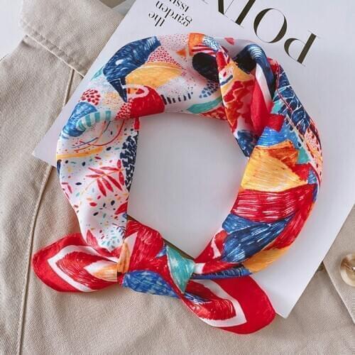 100% Real Silk Scarf Women Luxury Brand Print Small Scarves for Hair Neck Cover Foulard Female Kerchief Bandana 2021 New