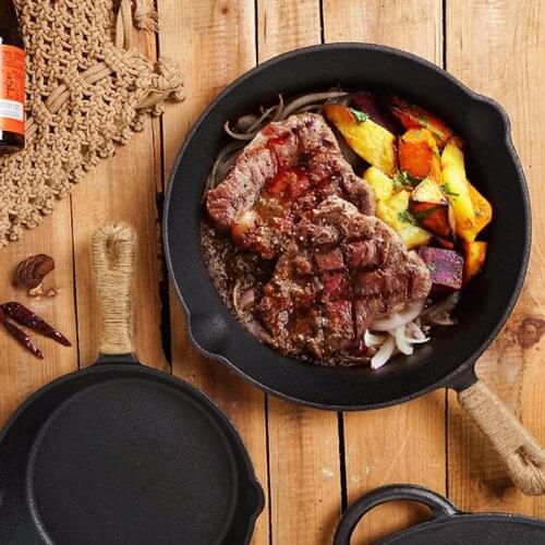 Outdoor camping cast iron frying pan picnic barbecue frying pan household frying pan non-stick frying steak pan iron pan