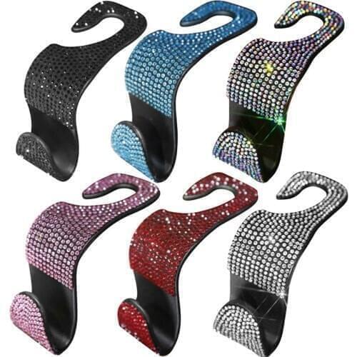 Universal Car Storage Hooks Bling Diamond Car Headrest Hangers Organizer Auto Hooks Automobile Seat Hooks Holder for Vehicle