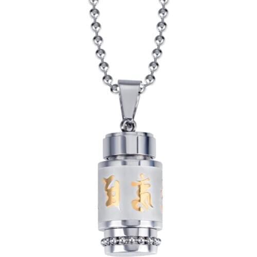 Stainless Steel Urn Ashes Funeral Ashes Pendant Religious Buddhist Body Care Jewelry Prayer Wheel Mantra Bottle Urn Men Necklace