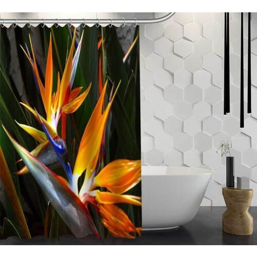 New bird of paradise flower Custom Shower Curtain With Hooks Polyester Fabric Printing Bath Curtain for Bathroom Waterproof