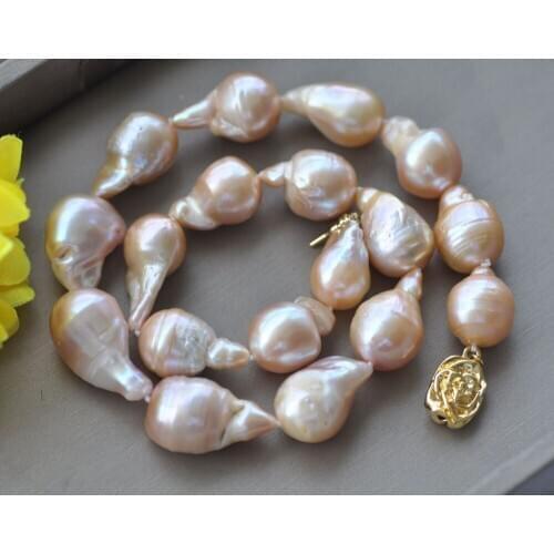 Z10921 17" 25mm Baroque Drop Pink Baroque Keshi Reborn Pearl Necklace