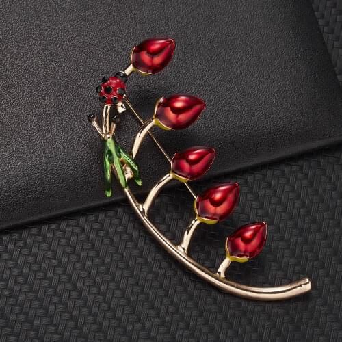 New Design Beetle Bud Brooches Ladybug Ladybug On Branch White Pink Flower Leaves Pins Enamel Plant Brooch Jewelry For Women