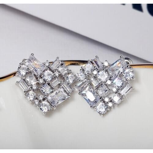 Cute Heart Stud Earrings with Bling Zircon Stone for Women Fashion Jewelry Korean Earrings 2020 New