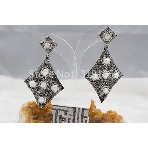 Freshwater Pearl Geometric exaggeration pearl Drop earring Pave Rhinestone woman vintage with earrings