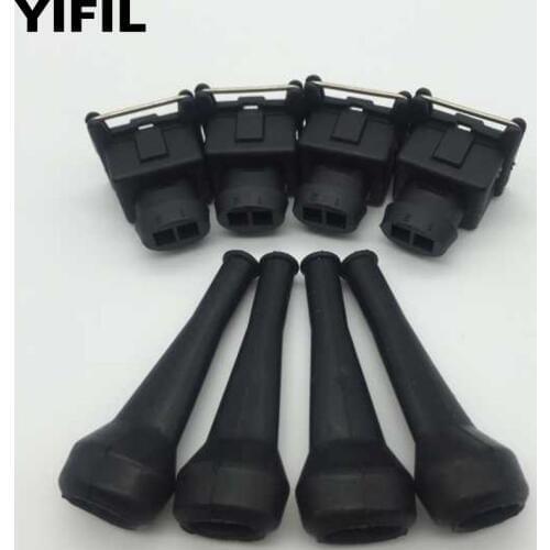 100pcs/lot 2 Pin/Way EV1 Female Fuel Injector Connector Plug With Rubber Boot 750cc 1000cc 650cc For Bosch AUDI VW VAG Group