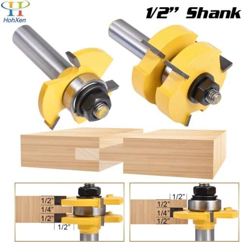 2 pc 1/2'' Shank High Quality Tongue Groove Joint Assembly Router Bits Set Stock Wood Cutting Tool Milling Cutters 12.7mm Shank