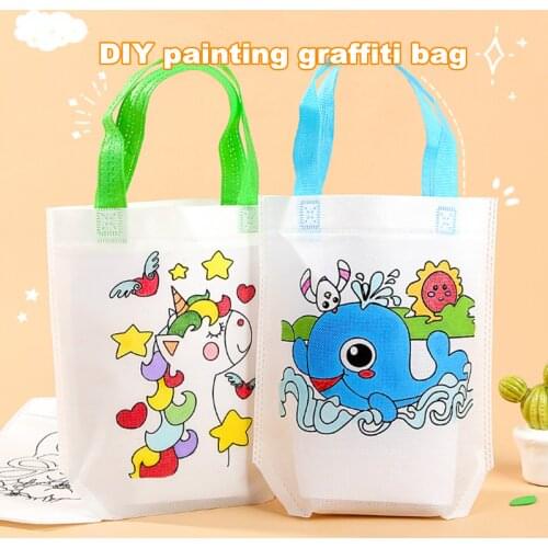 20Pcs/set DIY Kids Graffiti Bag Handmade Painting Puzzles Arts Crafts Color Filling Drawing Toy Kindergarten Handbags