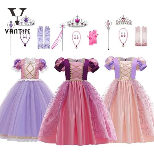 2021 Princess Dresses for Girls Lace Mesh Ball Gown Summer Dress Halloween Cosplay Costume Birthday Party Clothes Wedding Dress