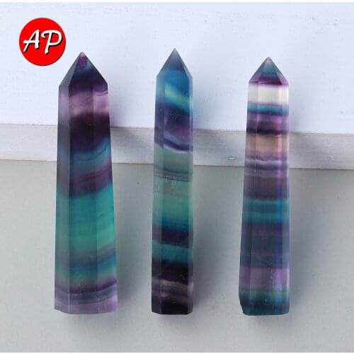 5-8cm Natural Colour Quartz Column Rainbow Fluorite Crystal Point Transparent Aura Gemstone Wand Home Decoration