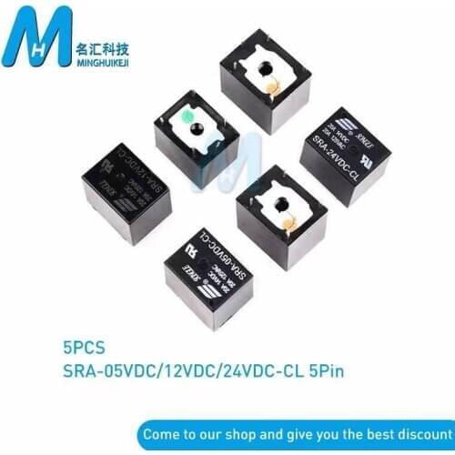 5Pcs 5V 12V 24V 20A DC Power Relay SRA-05VDC-CL SRA-12VDC-CL SRA-24VDC-CL 5Pin PCB Type In stock Black Automobile relay 5Pcs 5V