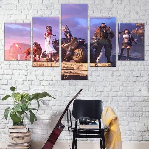 5 piece Final Fantasy 7 Game Poster Tifa Cloud and Aeris Canvas Painting Home Decoration Cartoon Movie Poster Wall Art Pictures