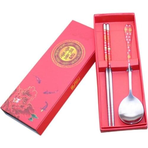50% Hot Sale 2 Pcs Metal Tableware Portable Outdoor Travel Flatware Picnic Camping Cutlery Chopsticks Spoon With Box