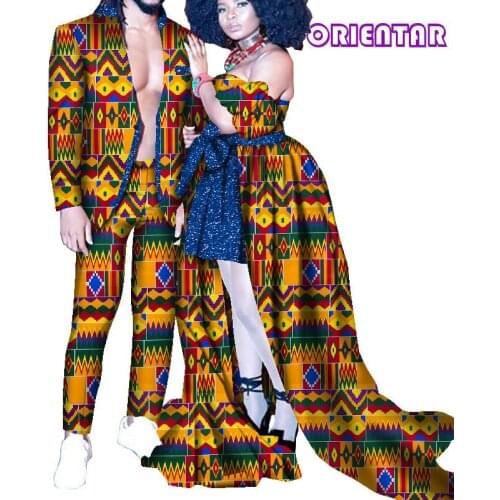 African Clothes for Couples African Print Men Suits Women Dress Bazin Riche Wedding Party African Dress Aftican Clothing WYQ605