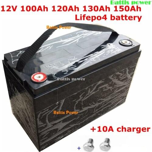 Waterproof 12V 100Ah 120Ah 130Ah 150Ah Lifepo4 batteryBMS with bluetooth for 1200w solar system motor home boat RV+10A charger