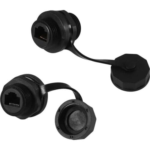 CAT 6 RJ45 Shielded Industrial Panel Mount Bulkhead Feed Thru Coupler with IP67 Waterproof/Dust Cap Ethernet LAN Cable Connector