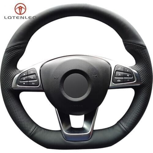 LQTENLEO Black Artificial Leather Car Steering Wheel Cover for Mercedes Benz C200 C250 C300 B250 B260 A200 A250 CLA220 CLS400