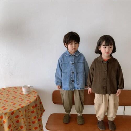 2021 new style girls boys cotton denim full sleeve coat autumn kids jacket