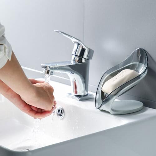 Leaf-shaped Soap Holder with V-shaped Notch Transparent Self Draining Shower Soap Rack for Bathroom Gadgets Toilet Suction Cup