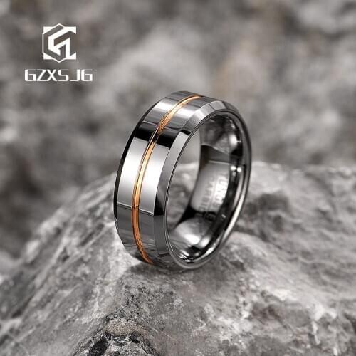 GZXSJG Charm Tungsten Rings For Men High Quality Yellow Line Groove Man Ring for Wedding Band personalized Engraving party gifts