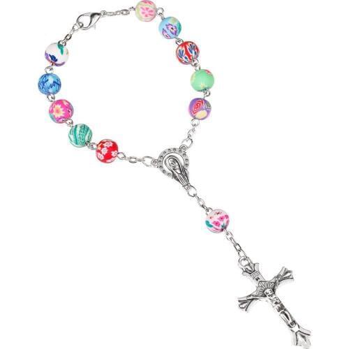 Catholic decade rosary 8 mm round colorful polymer clay bead rosary Bracelet Decade Rosary 12PCS/ LOT