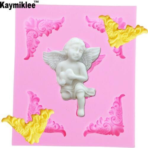M945 Angel Baby Silicone Cake Mold Relief Frame Fondant Mould Gumpaste Chocolate Mold Clay Candy Cake Decorating Tools