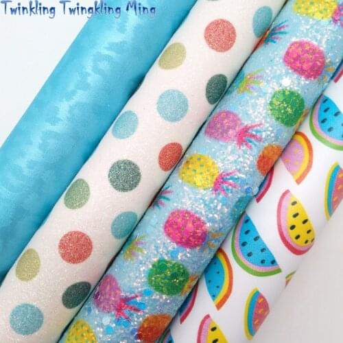 Twinkling Twinkling Pineapple Chunky Glitter Leather Felt Backing Leopard Synthetic Vinyl Watermelen Dots Fabric 21X29CM KM541