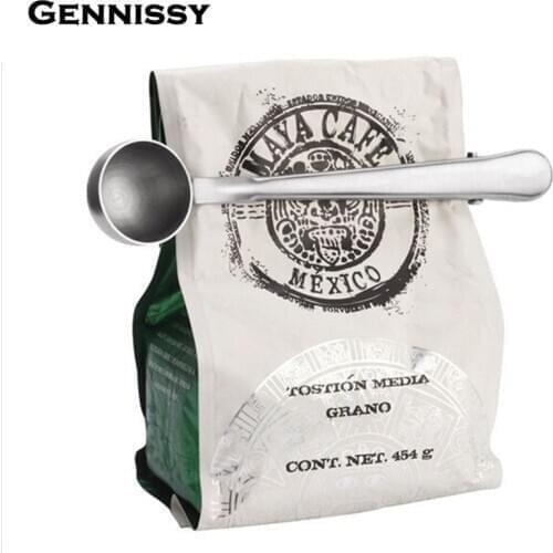 GENNISSY 1pcs Multifunction Stainless Steel Coffee Scoop With Clip Coffee Tea Measuring Scoop 1Cup Ground Coffee Measuring Spoon