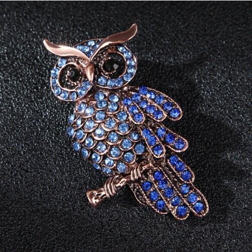 Korean-style Fashion Simple Retro Set Full of Crystals Blue Owl Brooch Brooch Womens Clothing Brooch Accessories