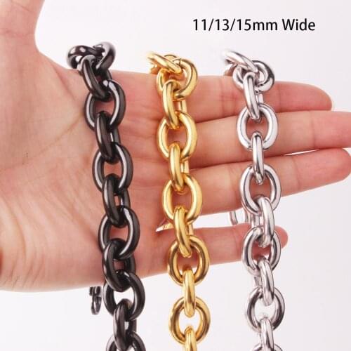 Granny Chic 8/11/13/15mm Mens Chain Gold Black Color Stainless Steel Big O Oval Chain Necklace Top quality Fashion Jewelry