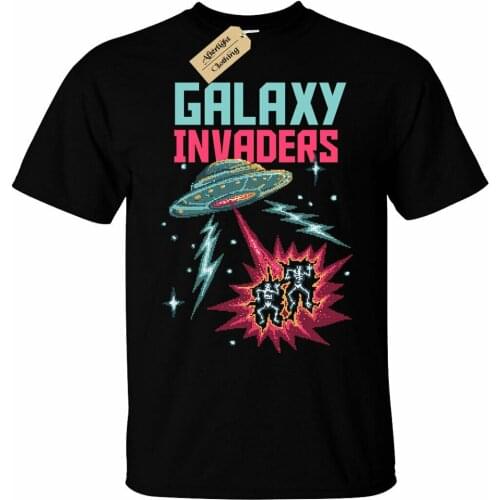 Galaxy Invaders T-Shirt Mens retro space 80s 90s gamer geek arcade pixels ufo