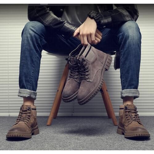 2020 Fashion Winter Men Chelsea Boots Brown Slip-On Cow Leather Trend Man Leisure Ankle Boots Black Casual Shoes