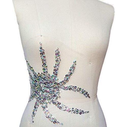 HANDMADE Clear AB Patches 25x29cm Sew On Crystal Sequin Rhinestone Applique Sewing for Wedding Dress Chest Waist Decoration Bead