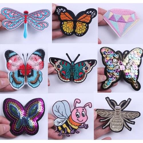Butterfly Dragonfly Embroidered Patches for Clothing Fusible Sewing Application Sew on Patch Diy Iron-on Applique on Clothes Set