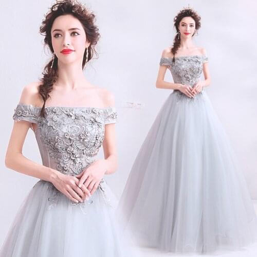 New light grey boat neck sweat lady girl women prom dress evening dress banquet party ball dress gown free shipping