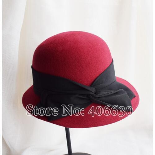 New Bow Wool Felt Hats For Women Chapeu Dress Fedoras Top Hats Female Free Shipping SDDW013