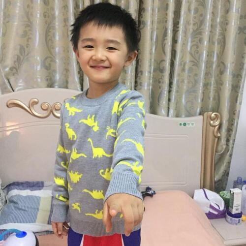 New Cartoon Dinosaur Baby Boy Sweater Pure Cotton Double Layers Tiny Thread Top for Baby Girls Cardigan Kids Warm Winter Tops