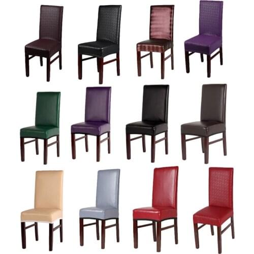 Solid Color Chair Covers Elastic PU leather Stretch Seat Cover chairs Protective Case for living room chair Wedding Banquet