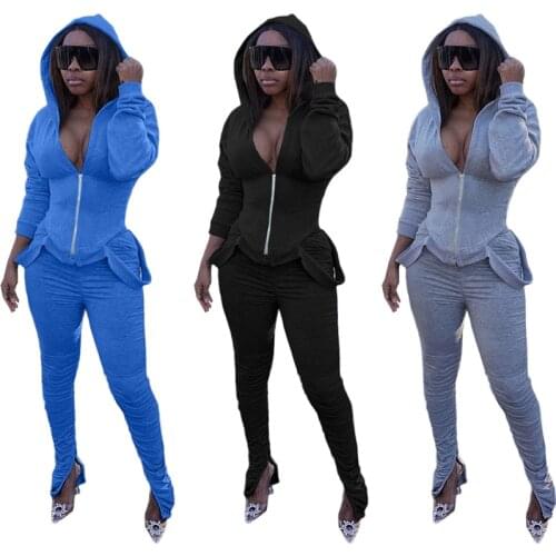 Fall Clothes for Women Hoodies Long Sleeve Top and Pants 2 Piece Outfits Stacked Leggings Womens Tracksuit Set Bulk Dropshipping