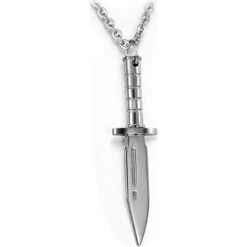 Stainless Steel Dagger Arms Men Punk Rock Pendant Necklace Jewelry Gift For Him with Oval Chain